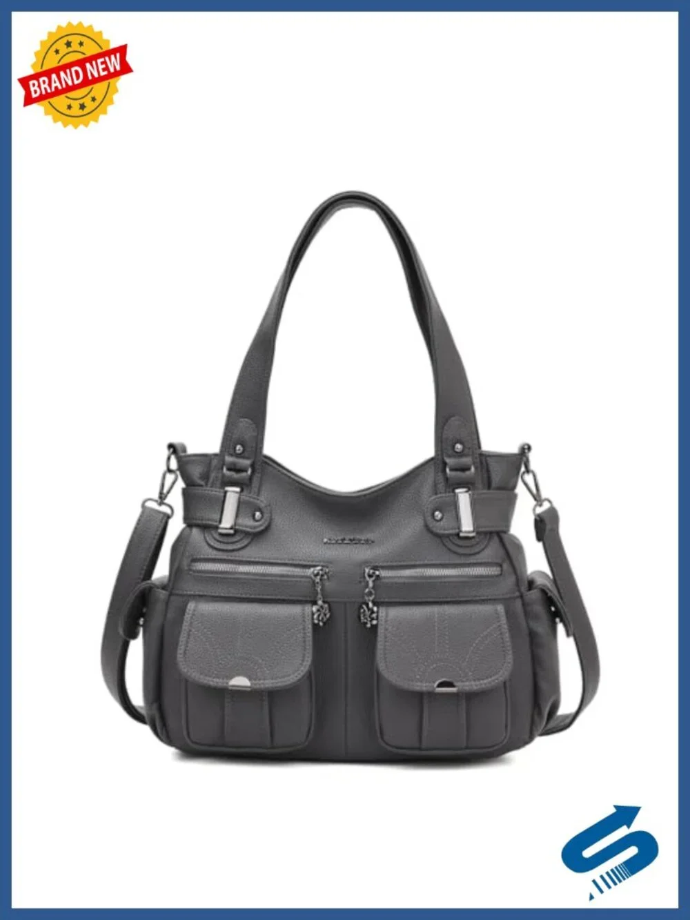 Large Tote Bag for Women Multi-Pocket Hobo Shoulder Purse PU Leather Crossbody
